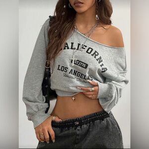 Coolane Women's “California” One Shoulder Baggy Long Sleeve Grey Sweatshirt🩶